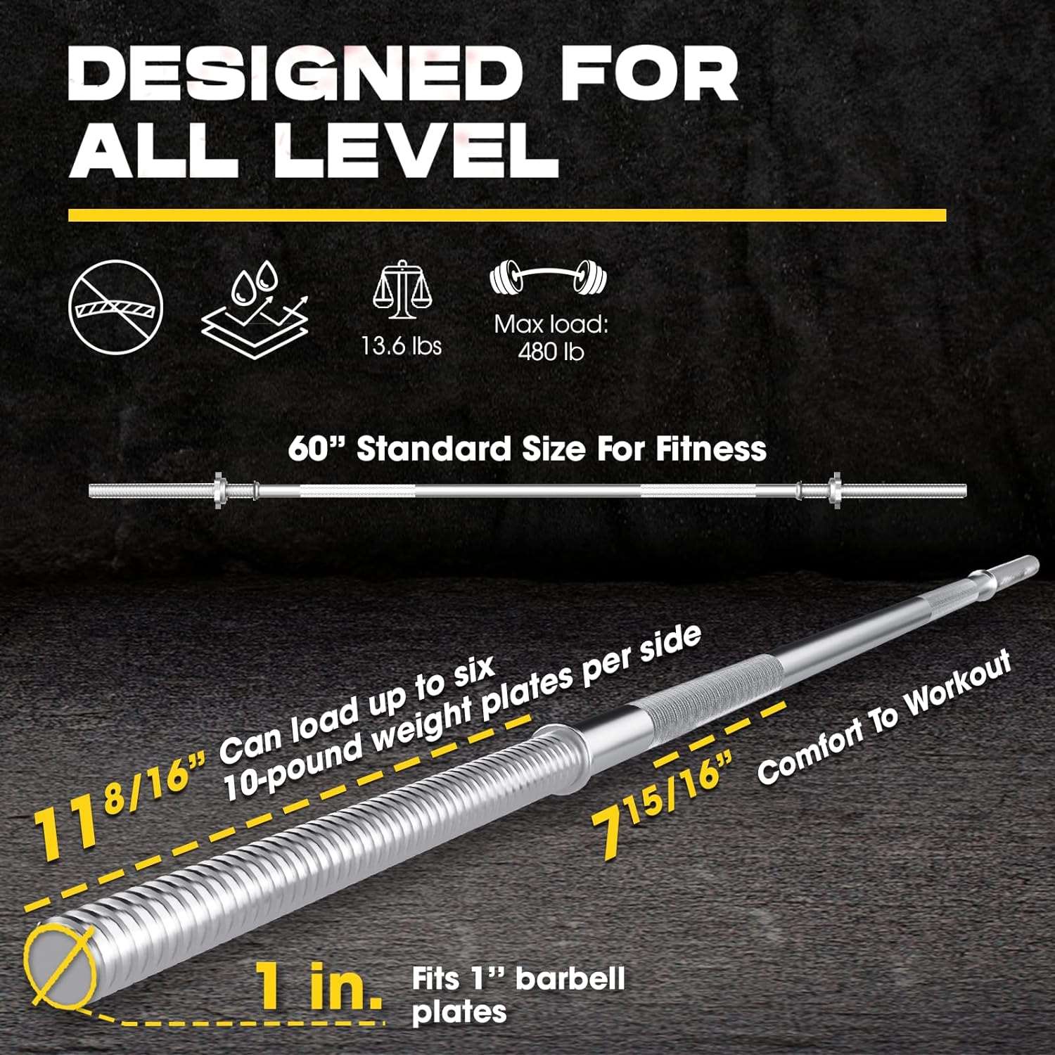 60" Straight Barbell - Home Fitness Gear